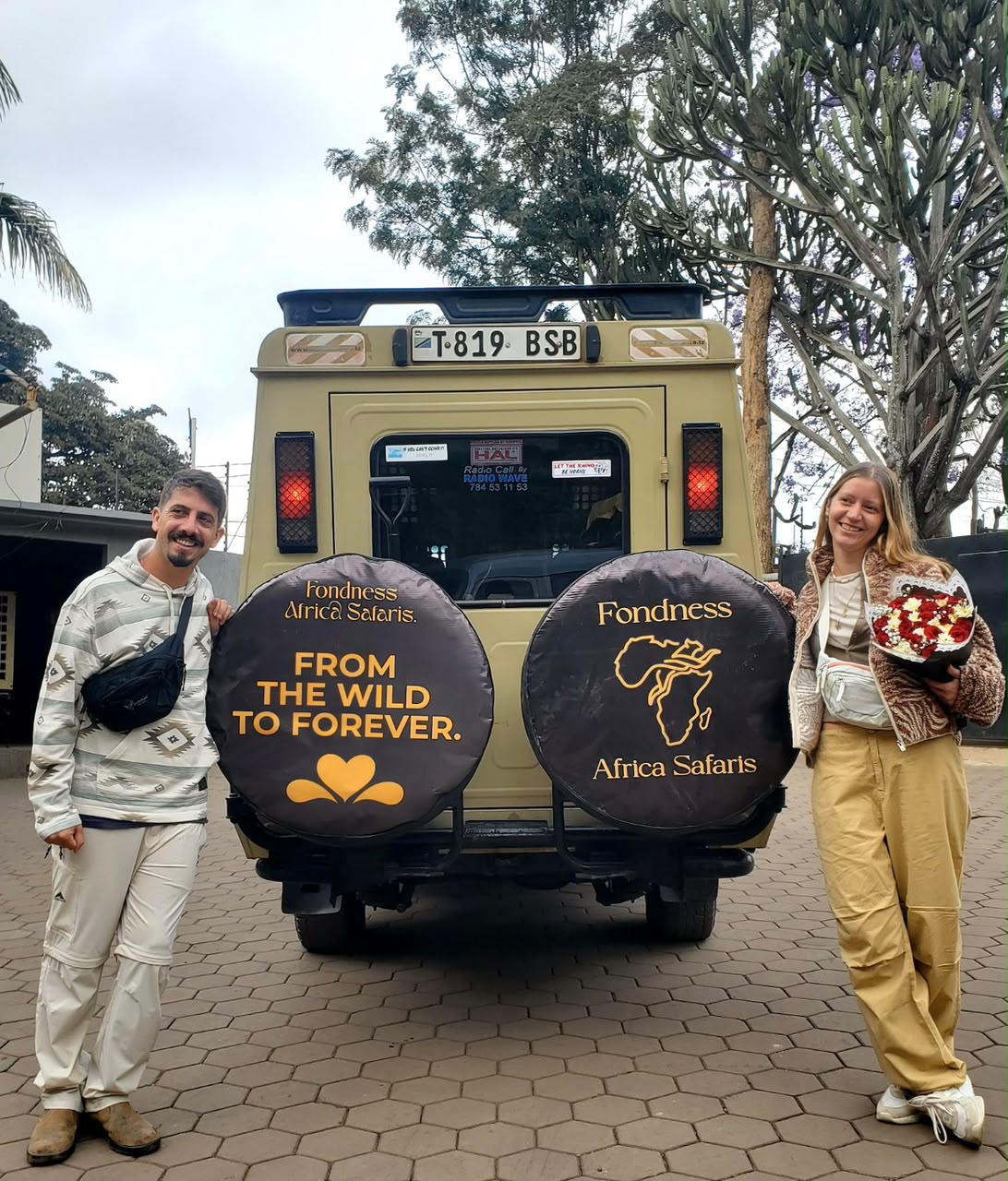 From the wild to forever — Honeymooners with their Fondness vehicle